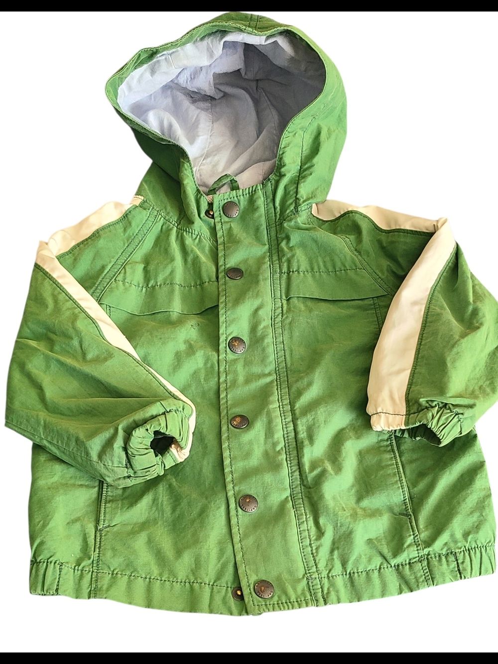 GAP Green Hooded Raincoat with Cream Stripe Accents
